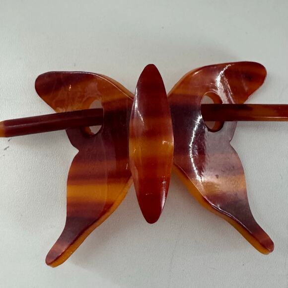 None Other - Vintage Hair Stick Slide Updo Bun Cover TorT@&se Shell Made in France